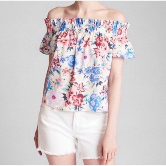 GAP Floral Short Sleeve Off The Shoulder Top Size Large New With Tags - Picture 1 of 7